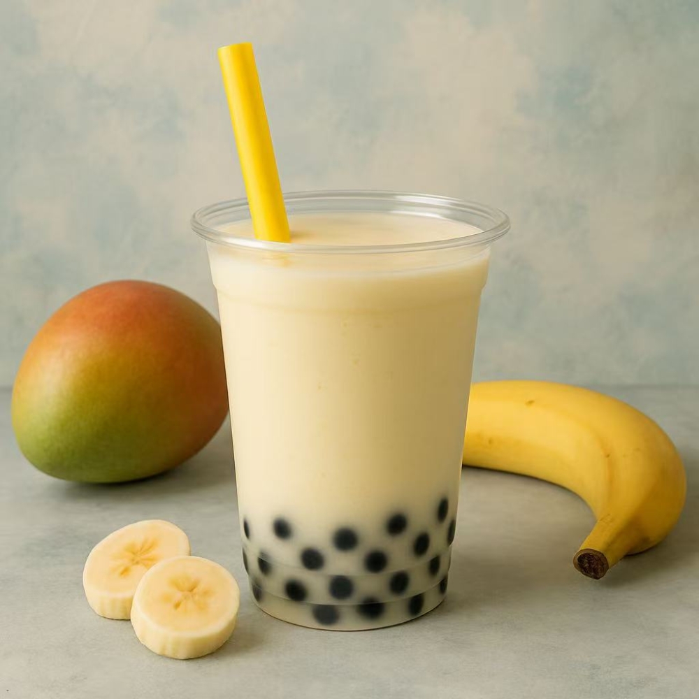 Mango banana bubble tea with tapioca pearls at Kabul Icy Treats Cafe شیریخ و ژاله, a Ice Cream Shop in Concord