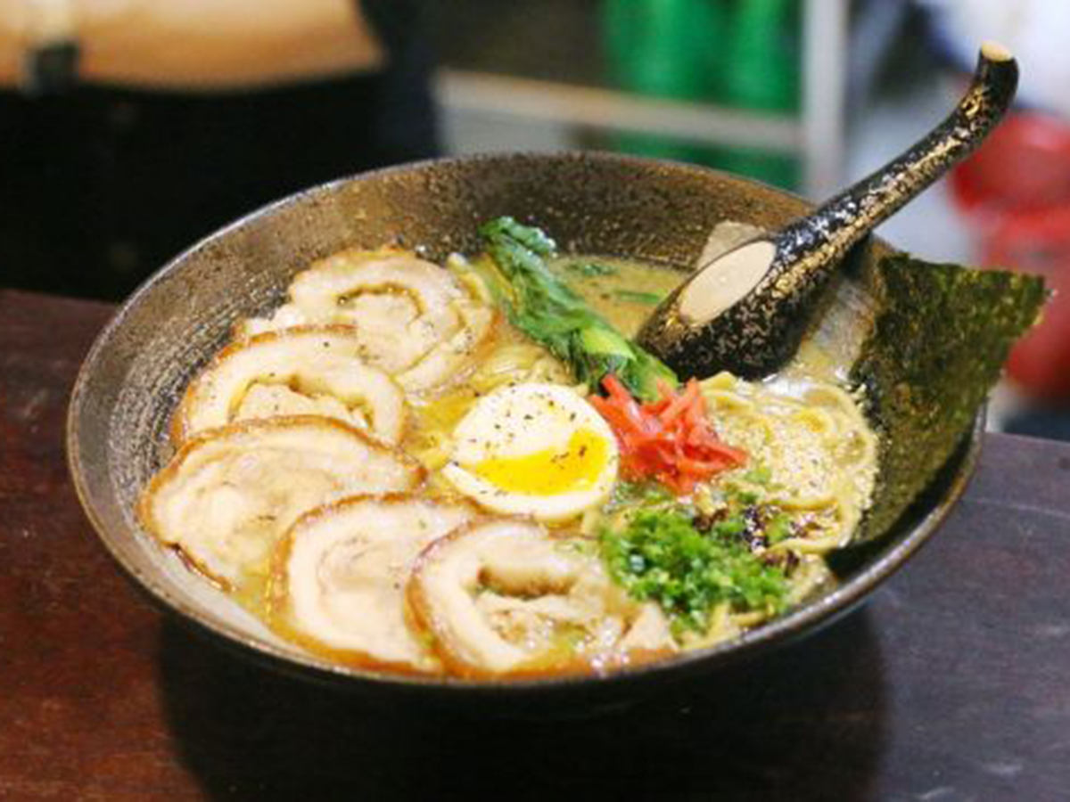 Tonkotsu Chashu Ramen Rich pork broth ramen with chashu, egg and veggies at Kakkoii Sushi, a Japanese restaurant in Malden