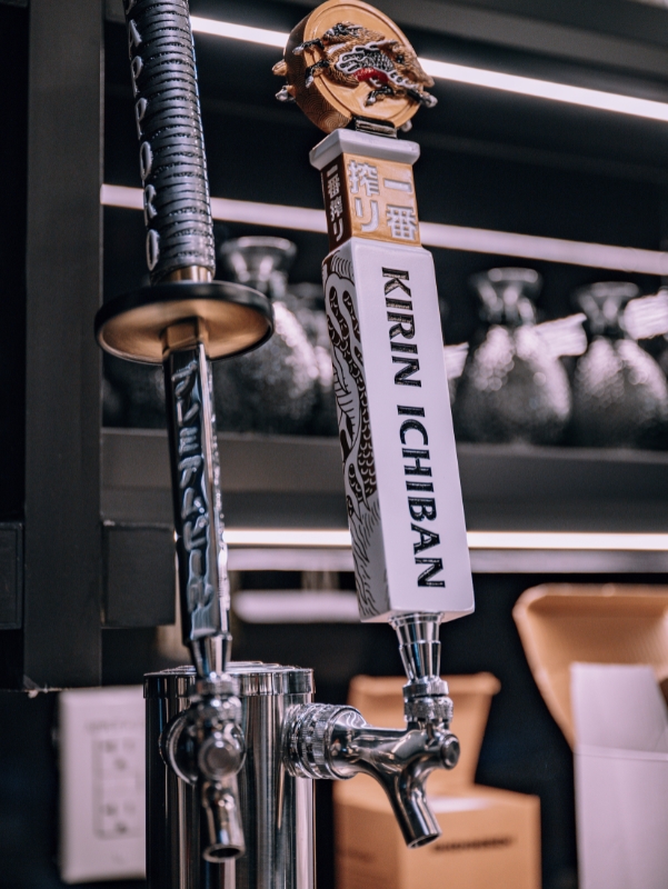 Kirin Ichiban beer tap with a katana handle at Kanpai Ramen, a Ramen Restaurant in New Port Richey