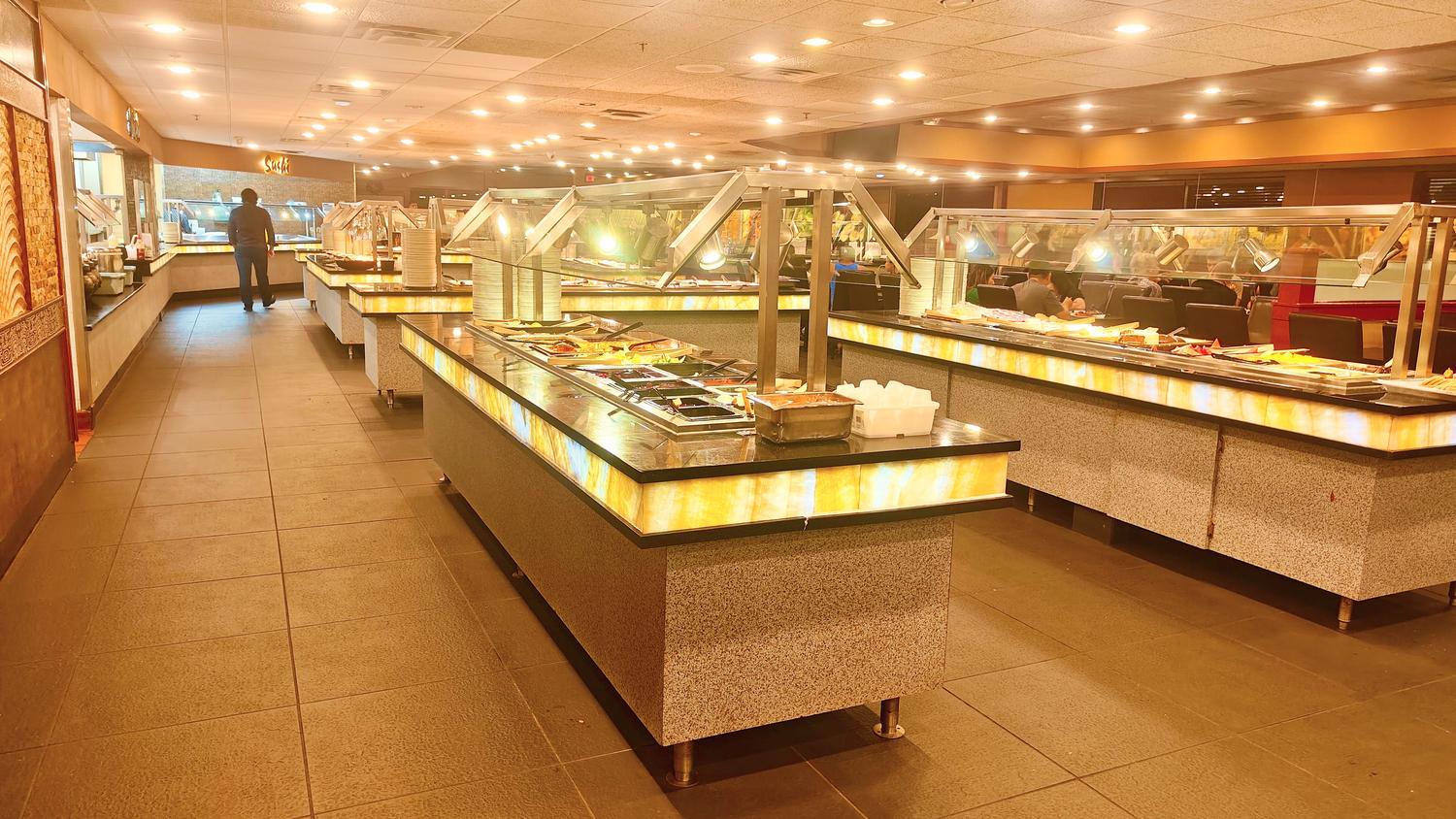 Katana-Buffet-Asian-Buffet-Restaurant-Canton Large Buffet Hall with Illuminated Food Stations