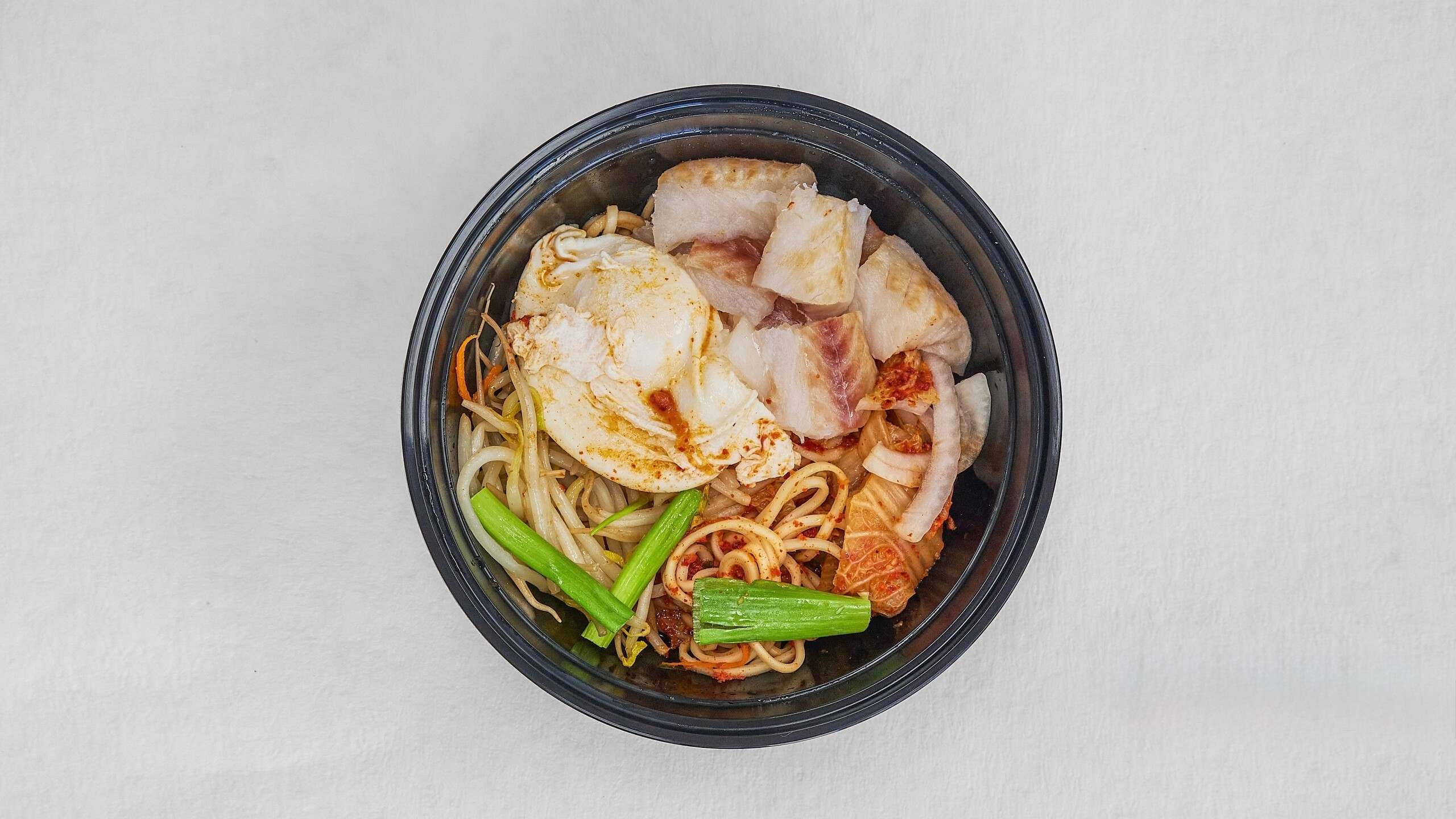 Kimchi ramen with fish, veggies & egg at Kimchi & Ramen Express Train,a Korean Restaurant in Cape Elizabeth