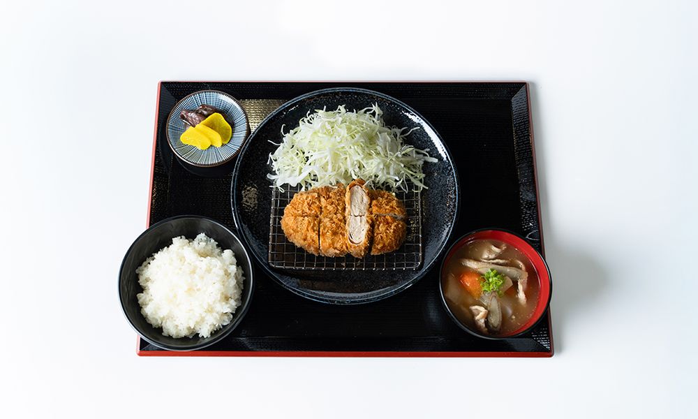 Cut open pork cutlet japanese set meal with rice