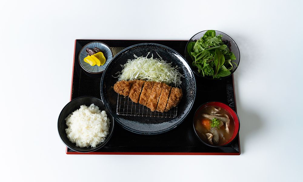 Japanese pork cutlet set meal with rice and side dishes