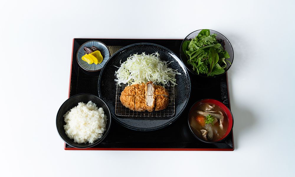 Japanese tonkatsu meal set with rice and side dishes