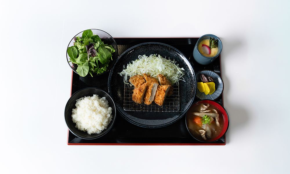 Pork cutlet japanese set meal with fresh salad