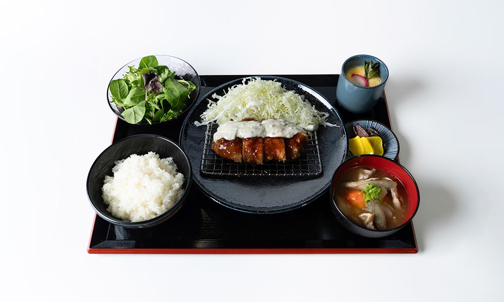 Sauced pork cutlet set meal with rice and side dishes