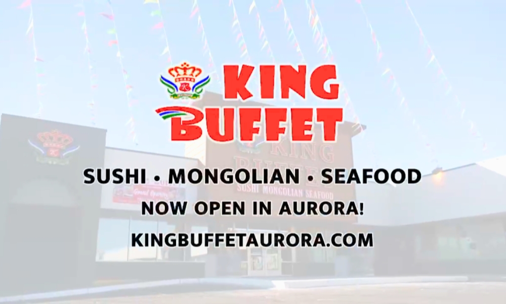 King Buffet opening banner with cuisine types at King Buffet, a Buffet Restaurant in Aurora