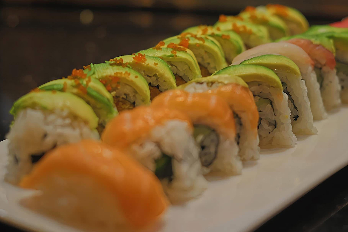 Assorted sushi rolls with avocado and salmon at Kings Sushi, a Japanese Restaurant in North Myrtle Beach