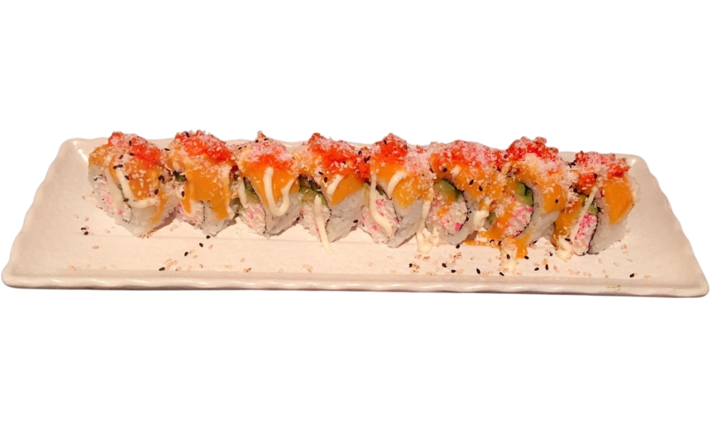 Phoenix Roll with vibrant toppings and fillings at Kings Sushi, a Japanese Restaurant in Buford