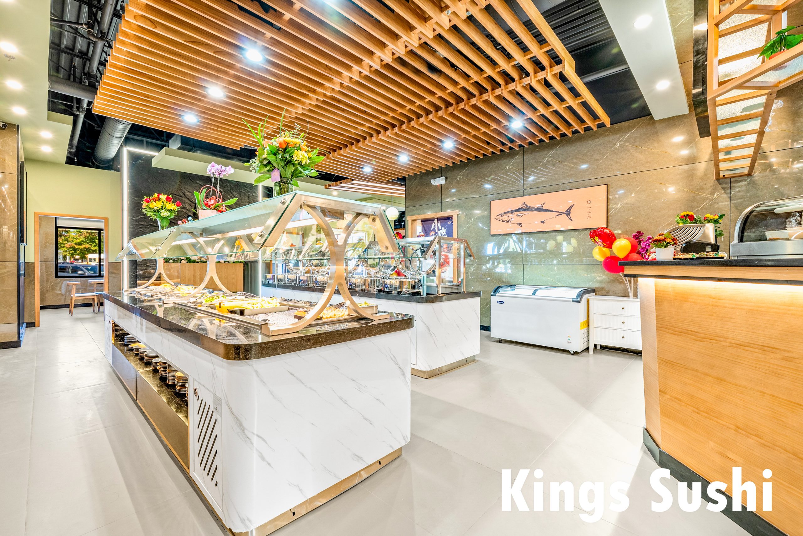 Fresh food display counter at Kings Sushi, a Japanese Restaurant in Buford