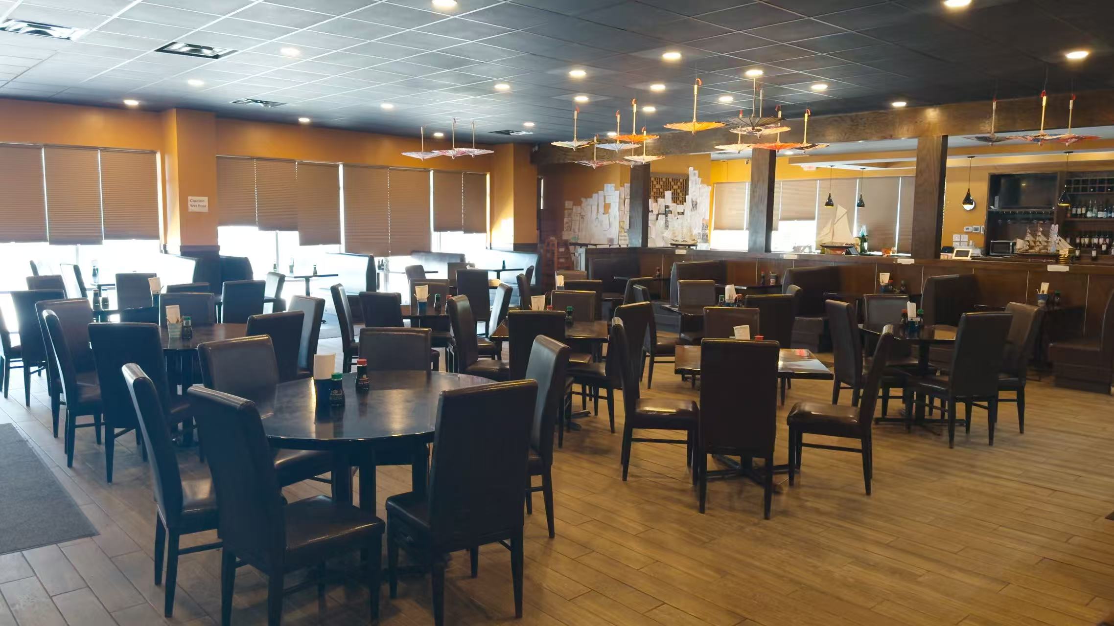 Spacious restaurant dining area with tables chairs and decor at Kings Sushi, a Japanese Restaurant in Summerville