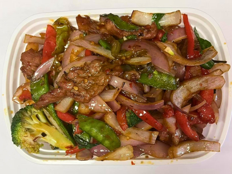 Tender beef stir-fried with broccoli, peppers & onions at King Wok, a Chinese Restaurant in Powdersville.