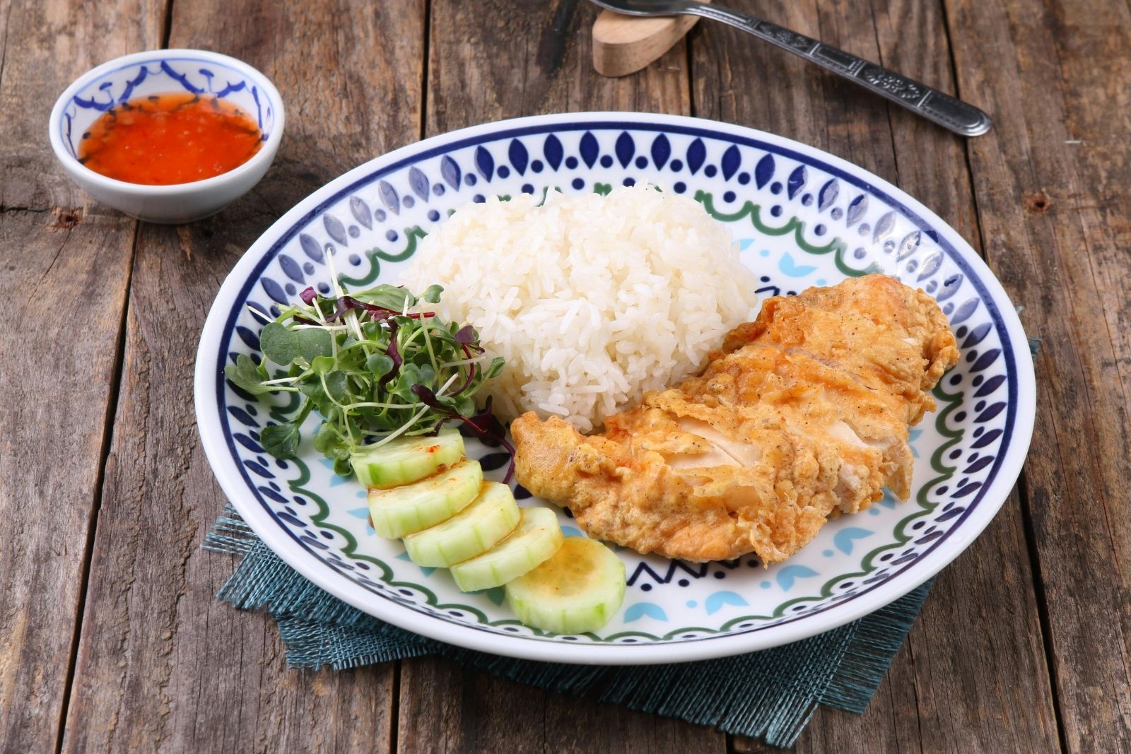 Thai fried chicken with steamed rice at Kinzan, an Asian Fusion Restaurant in Chambersburg