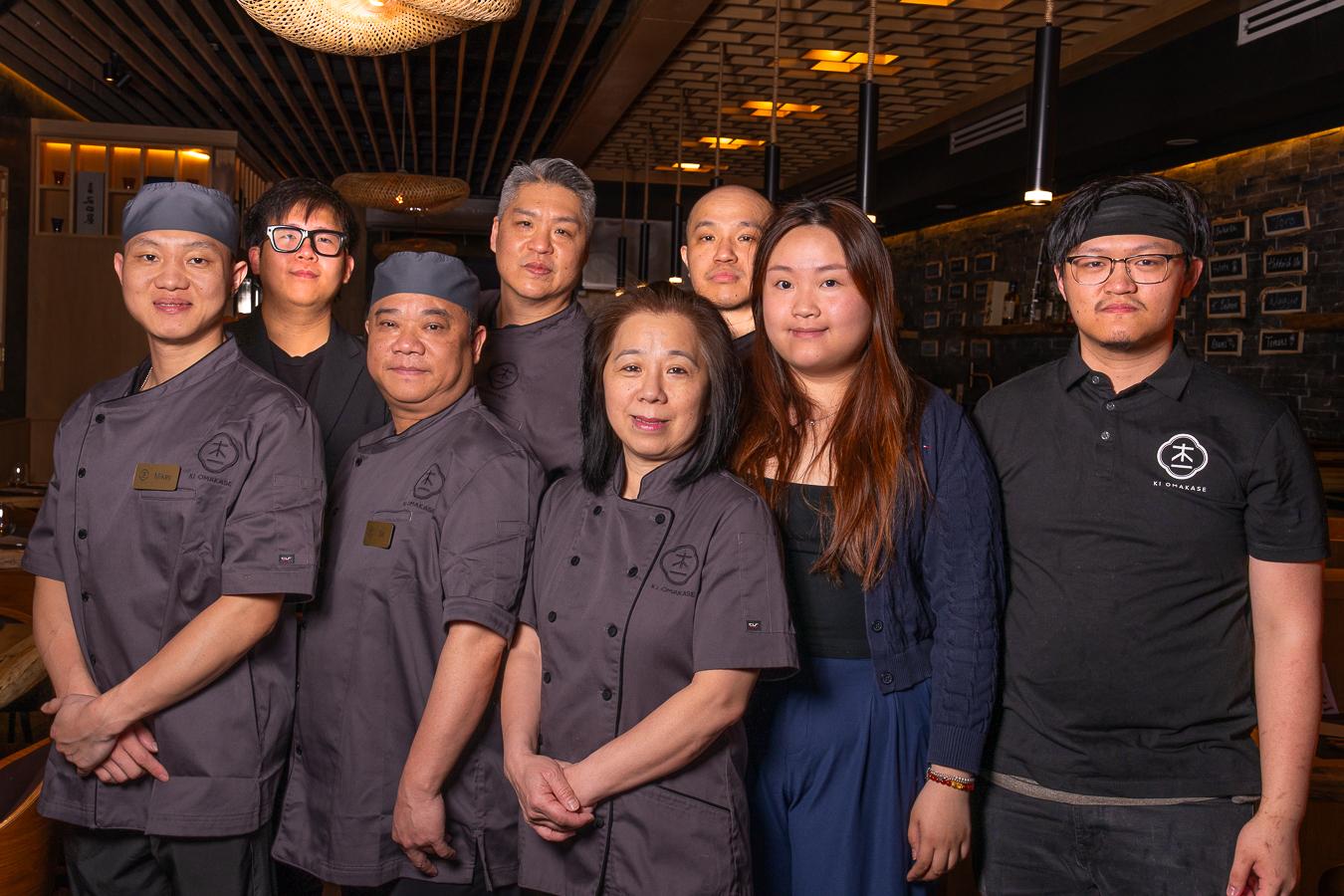 Group photo of restaurant chefs and service team at Ki Omakase, a Sushi Restaurant in Little Neck