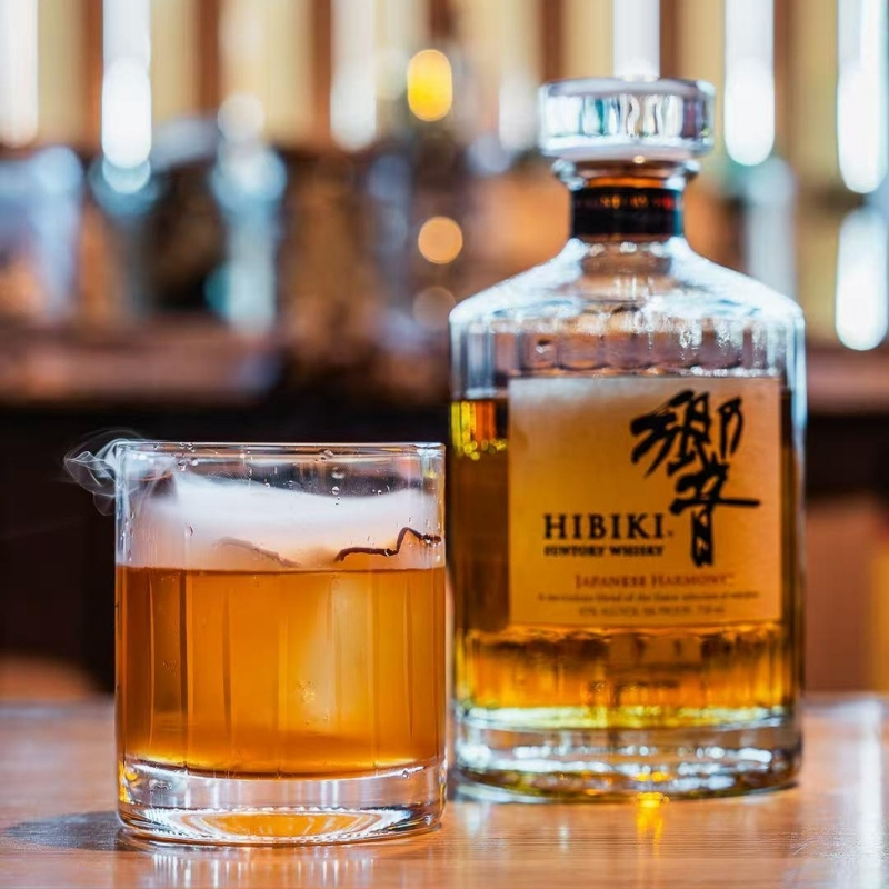 Hibiki whisky and prepared neat drink on bar at Ki Omakase, a Sushi Restaurant in Little Neck