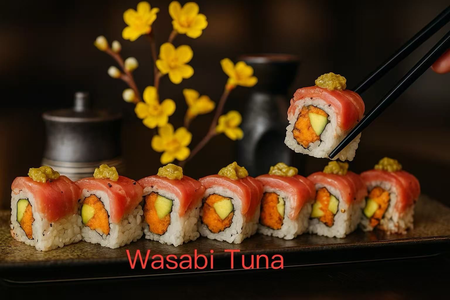 Wasabi tuna sushi roll with fresh tuna and spicy sauce at Kirin Asian Fusion, an Asian Restaurant in Sioux City