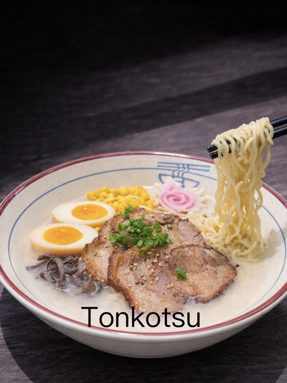 Rich tonkotsu pork bone ramen with chashu pork and soft boiled egg at Kirin Asian Fusion Restaurant in Sioux City