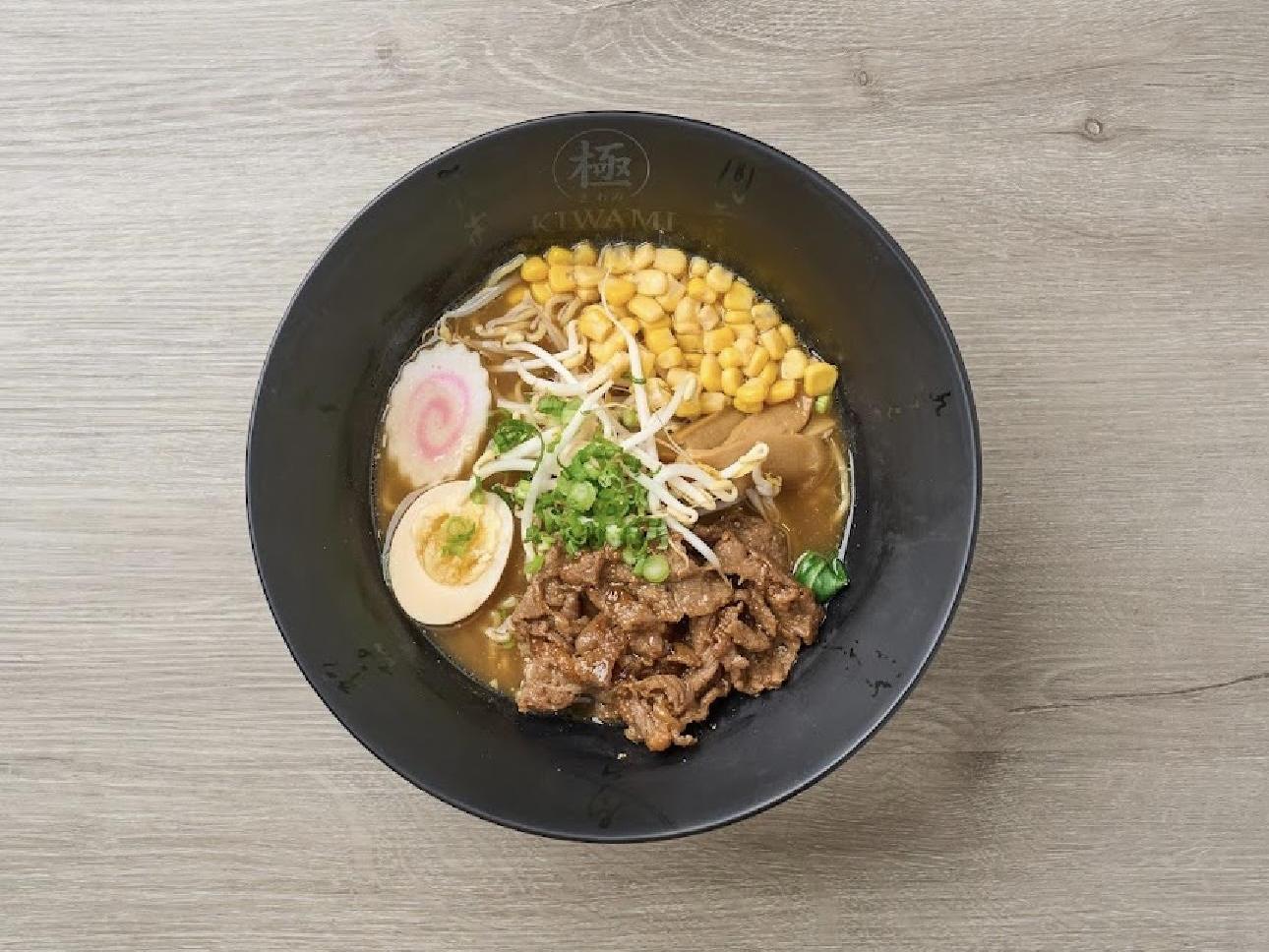 Ramen topped with sliced beef, corn and bean sprouts at Kiwami Ramen & Sushi, a Japanese Restaurant in Overland Park