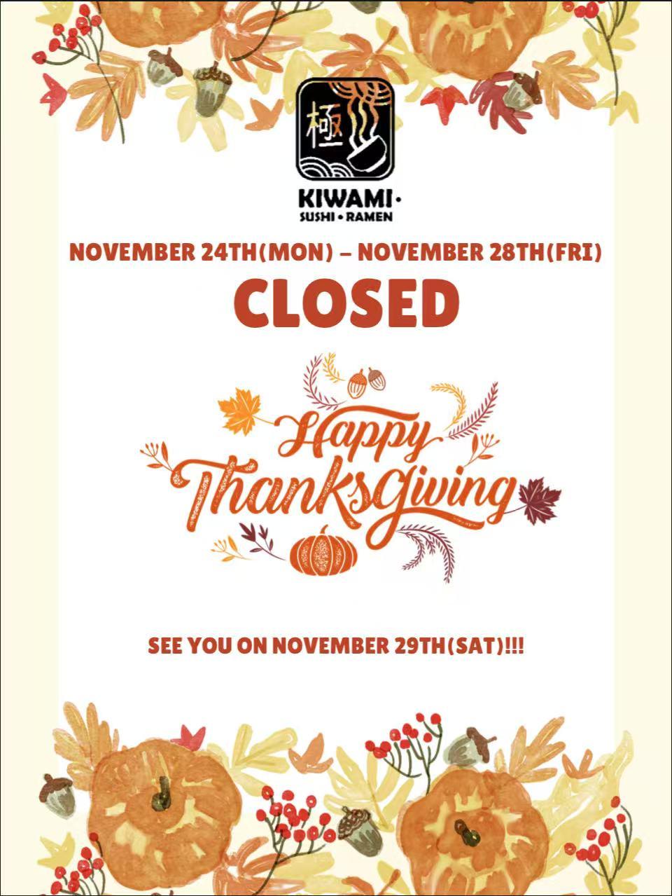 Kiwami Ramen Sushi Notice