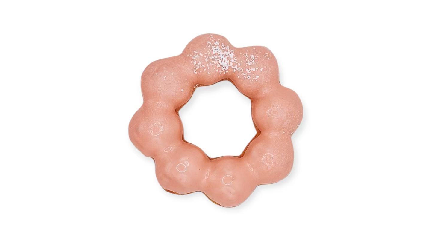 Pink mochi donut with sugar dust at Knock Knock, an Asian Restaurant in Staten Island