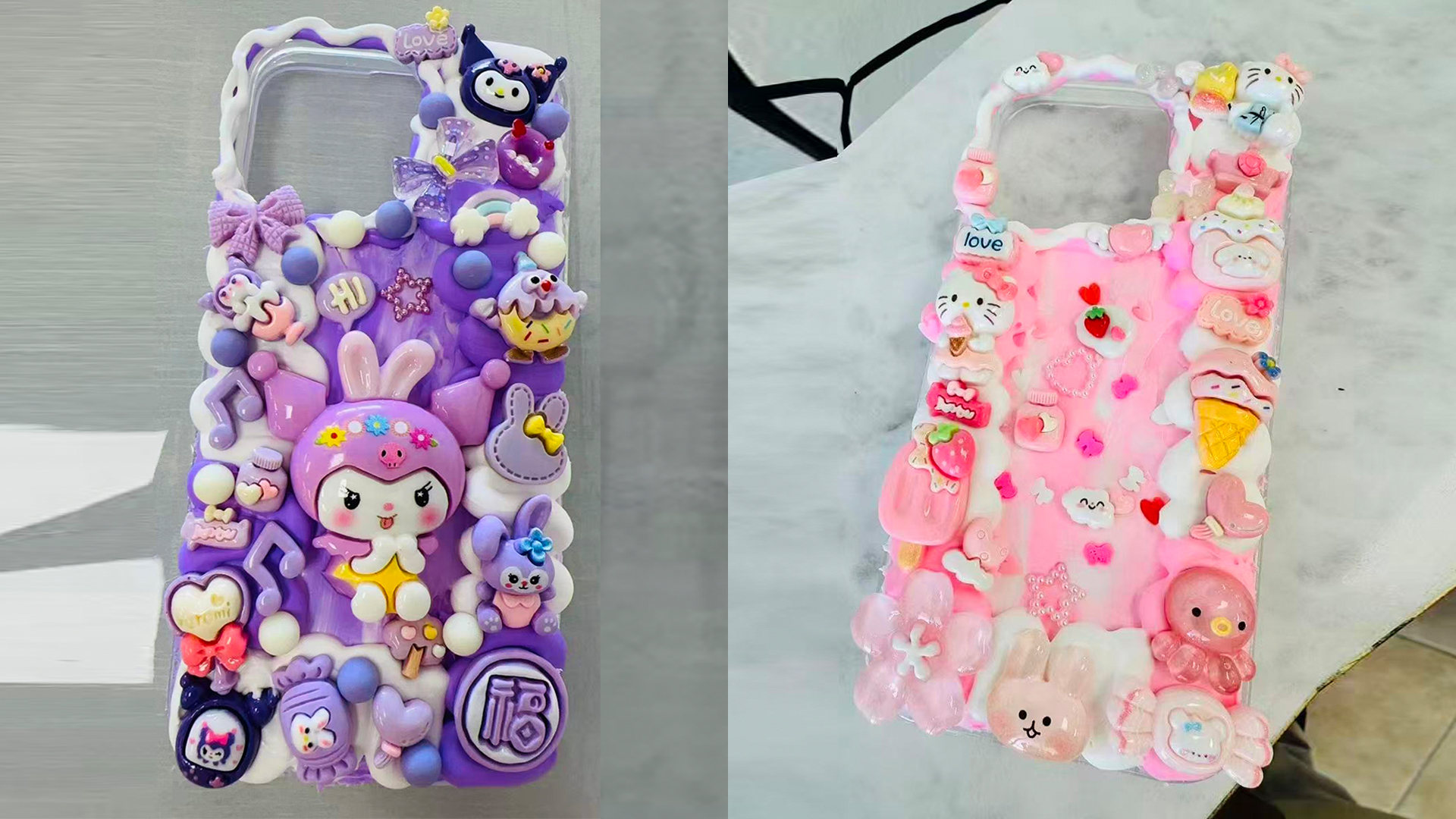 Lavender 3D phone case with lucky cartoon decorations. Bloomington