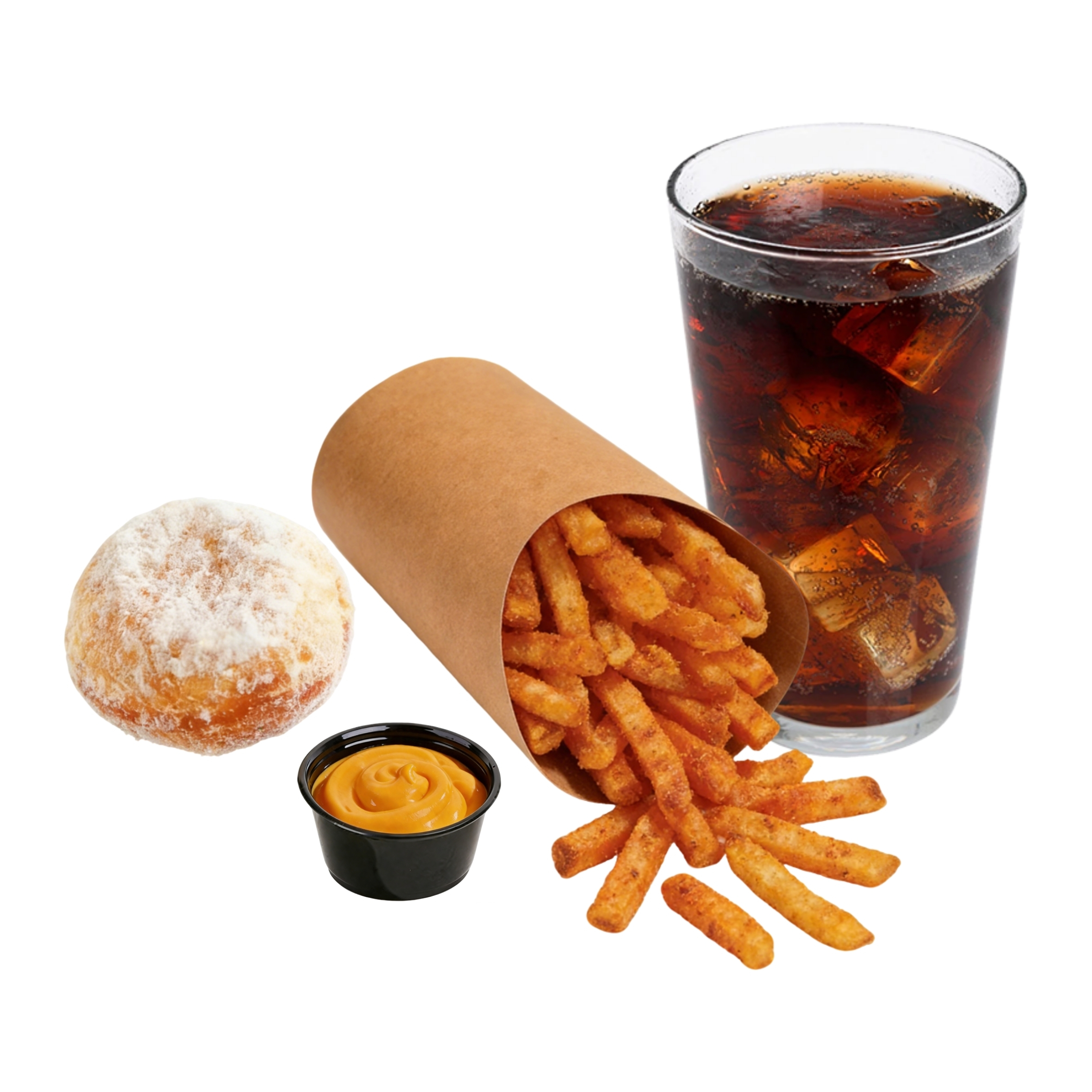 Fries, donut and cola snack set at KOBI‑EON Chicken, a Asian Restaurant in Normal
