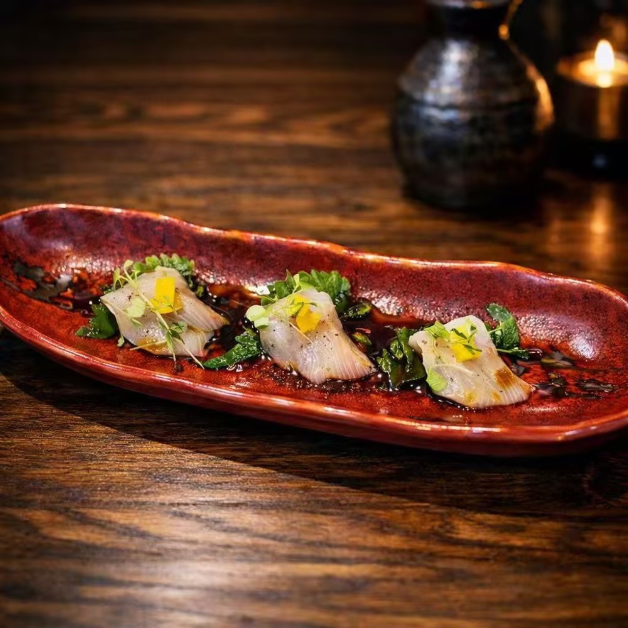 Thinly sliced sashimi with citrus soy sauce at KOJO Asian Fusion, a Asian Fusion Restaurant in Franklin