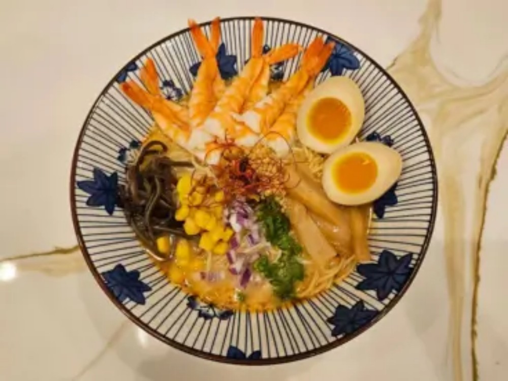 Plump shrimp tonkotsu ramen full topping bowl at KOKORO House Of Ramen, a Ramen Restaurant in Glen Rock