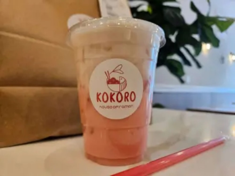 Sweet pink fruity bubble tea drink at KOKORO House Of Ramen, a Ramen Restaurant in Glen Rock