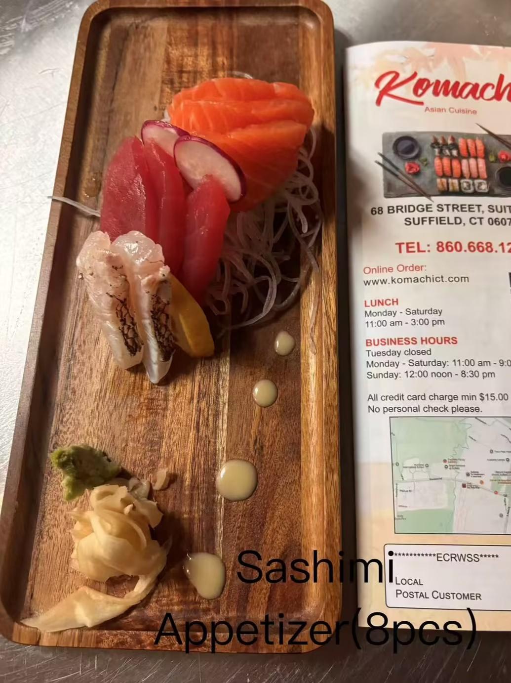 8-piece sashimi appetizer with salmon, tuna and white fish at Komachi, a Asian Restaurant in Suffield