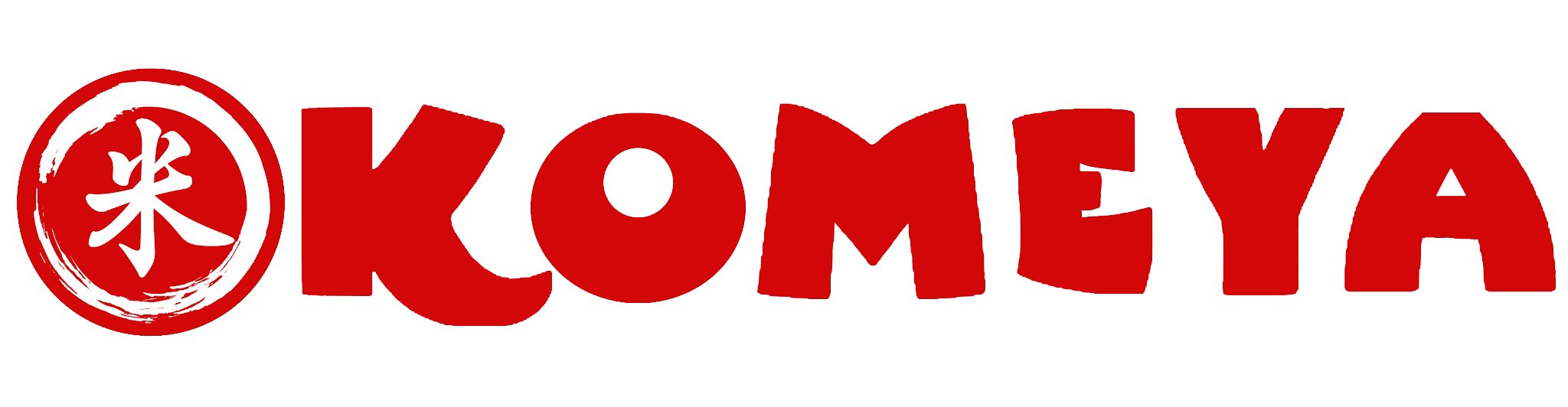 Combined circular kanji mark and bold Komeya text full brand logo at Komeya Sushi & Ramen, a Japanese Restaurant in Spring