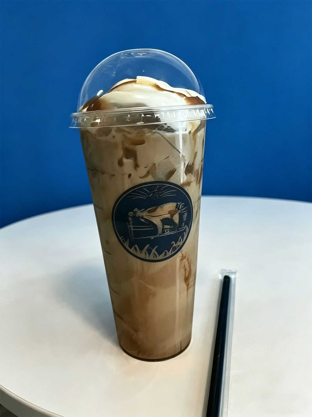 Creamy caramel iced coffee with whipped cream in a Kopiyo cup at Kopiyo, a Coffee shop in Flowood