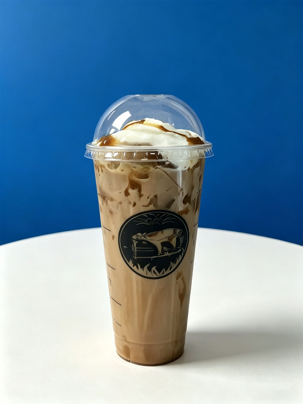 Light brown caramel iced coffee with whipped cream in a Kopiyo cup at Kopiyo, a Coffee shop in Flowood