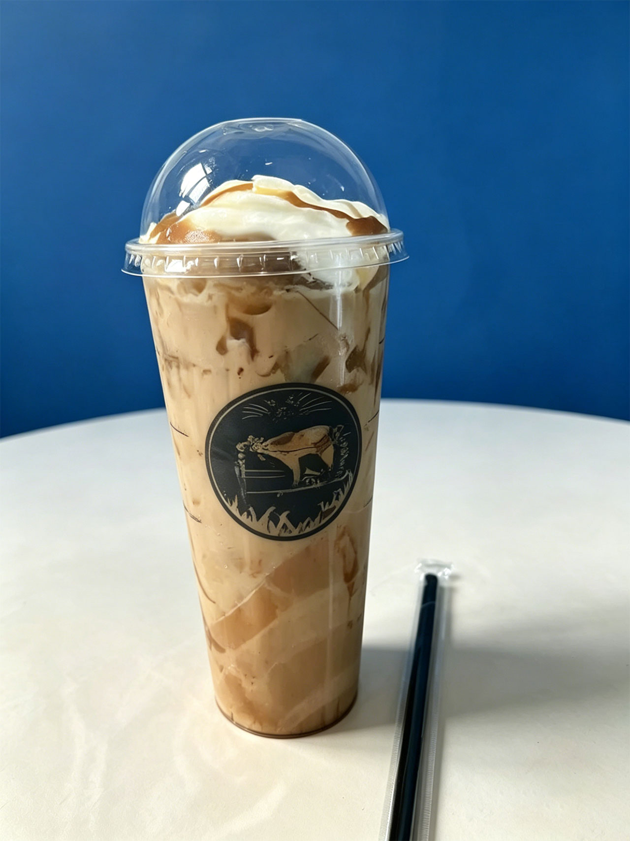 Creamy caramel iced coffee with whipped cream in a Kopiyo cup at Kopiyo, a Coffee shop in Flowood