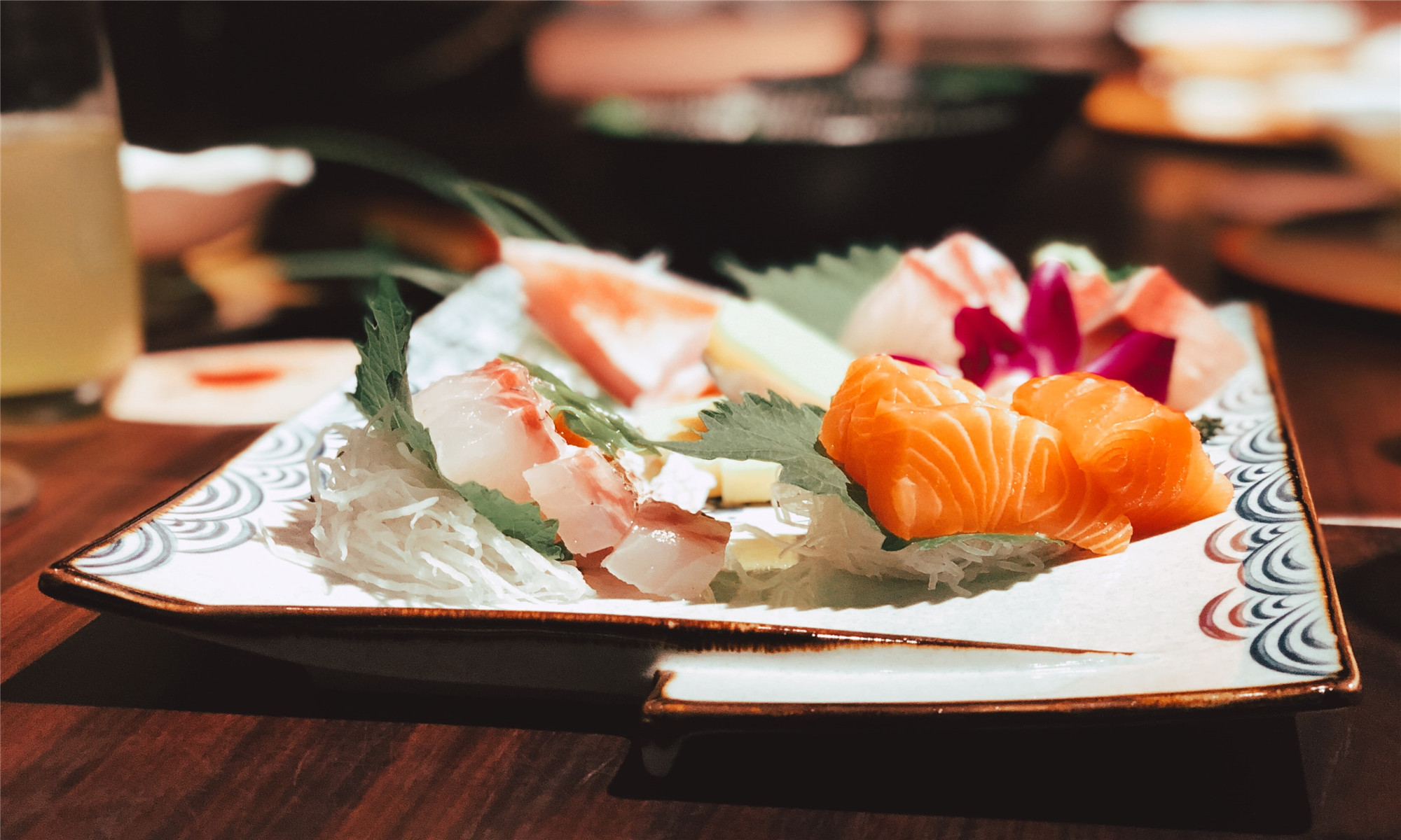 Assorted sashimi platter with salmon and white fish at Koya Sushi, a Japanese Restaurant in Whittier