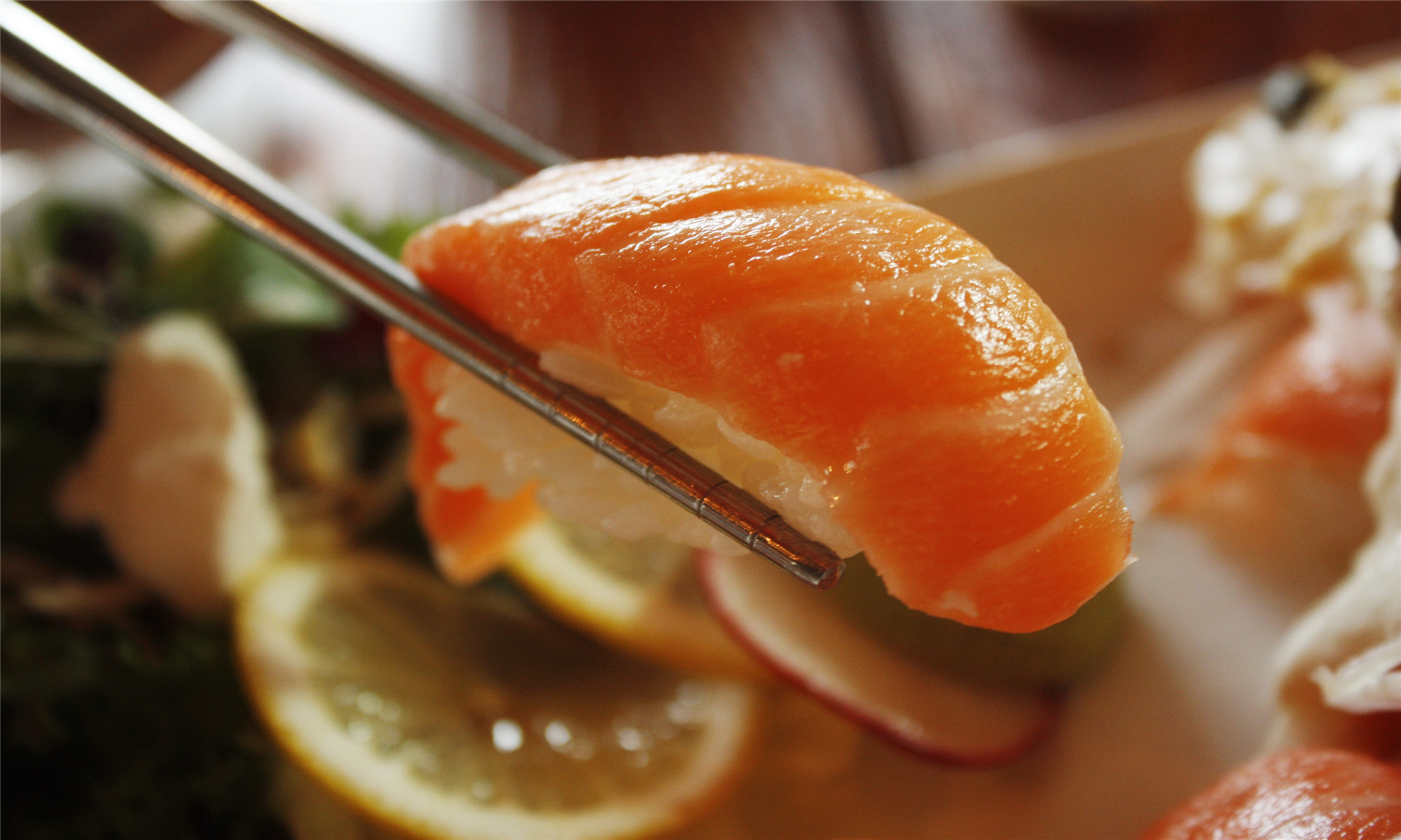 Salmon nigiri sushi at Koya Sushi, a Japanese Restaurant in Whittier