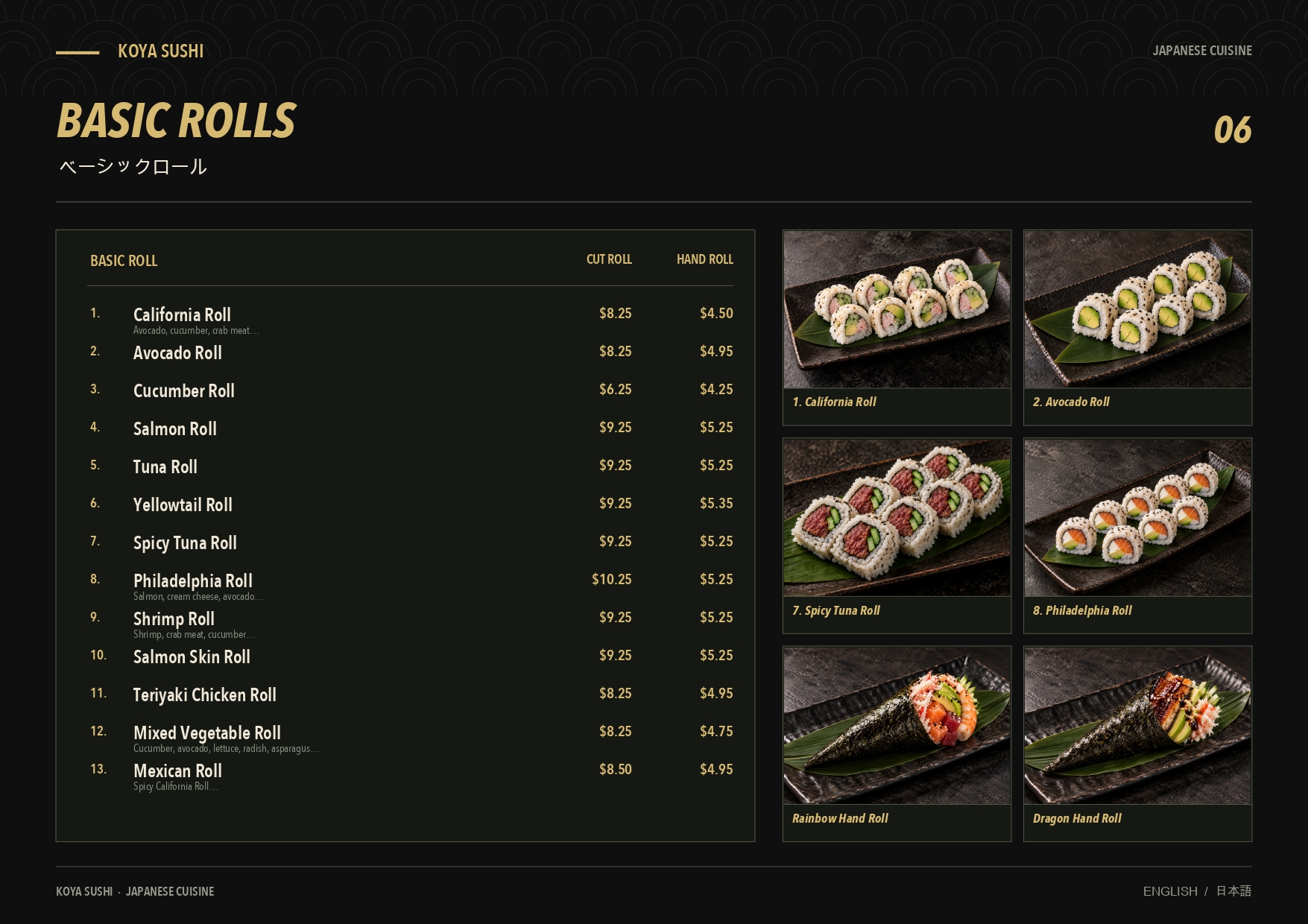 Restaurant menu 6, detailed description provided below