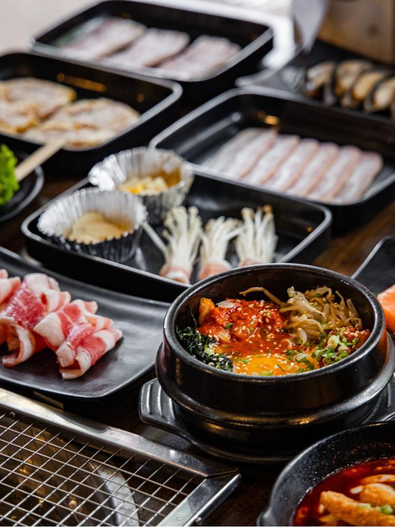 Bibimbap in stone pot with assorted ingredients at K-town Korean BBQ Restaurant in Hemet