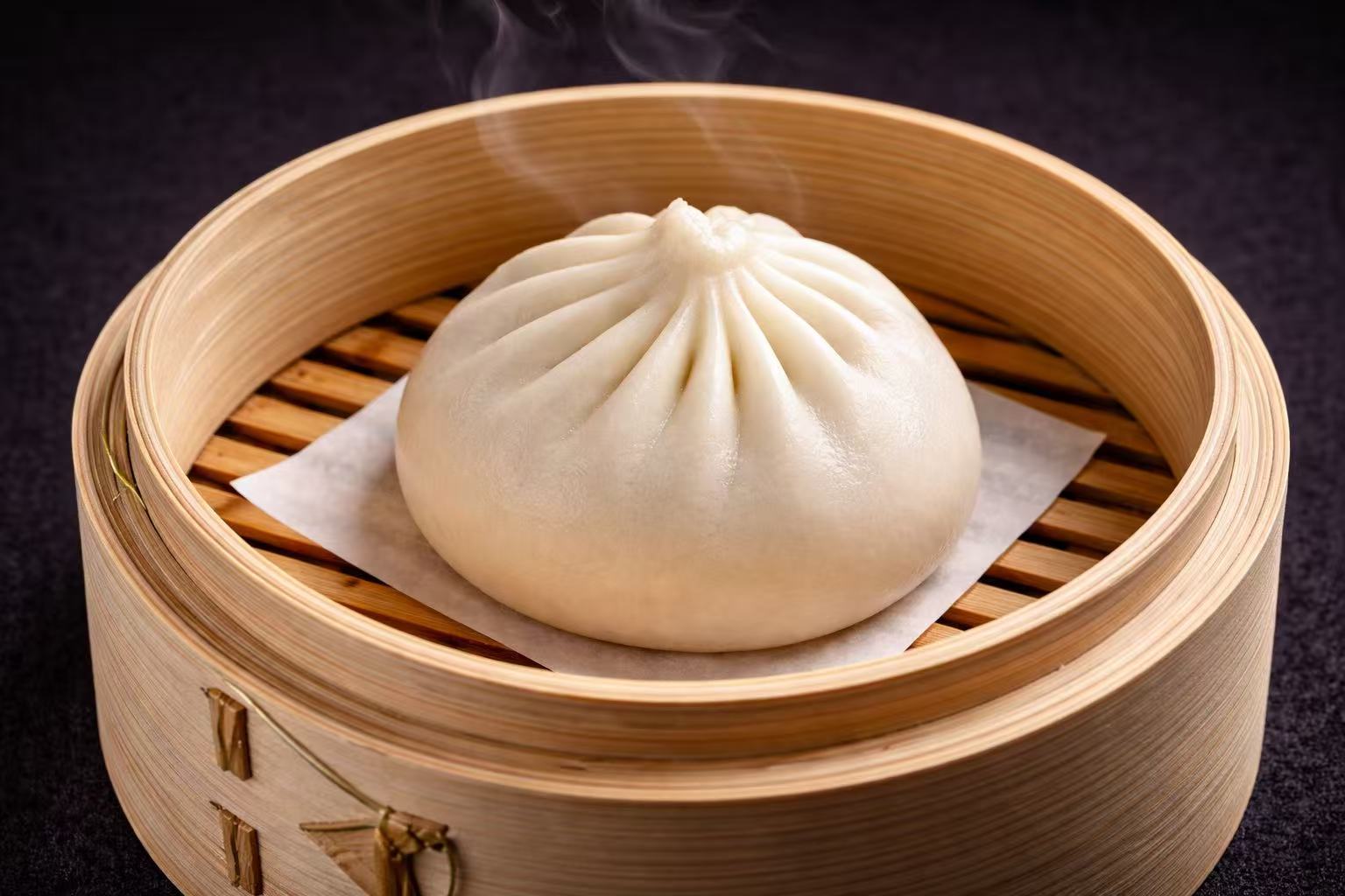 Steamed soup dumpling in bamboo steamer at Kuchi buffet, a Sushi restaurant in Tampa