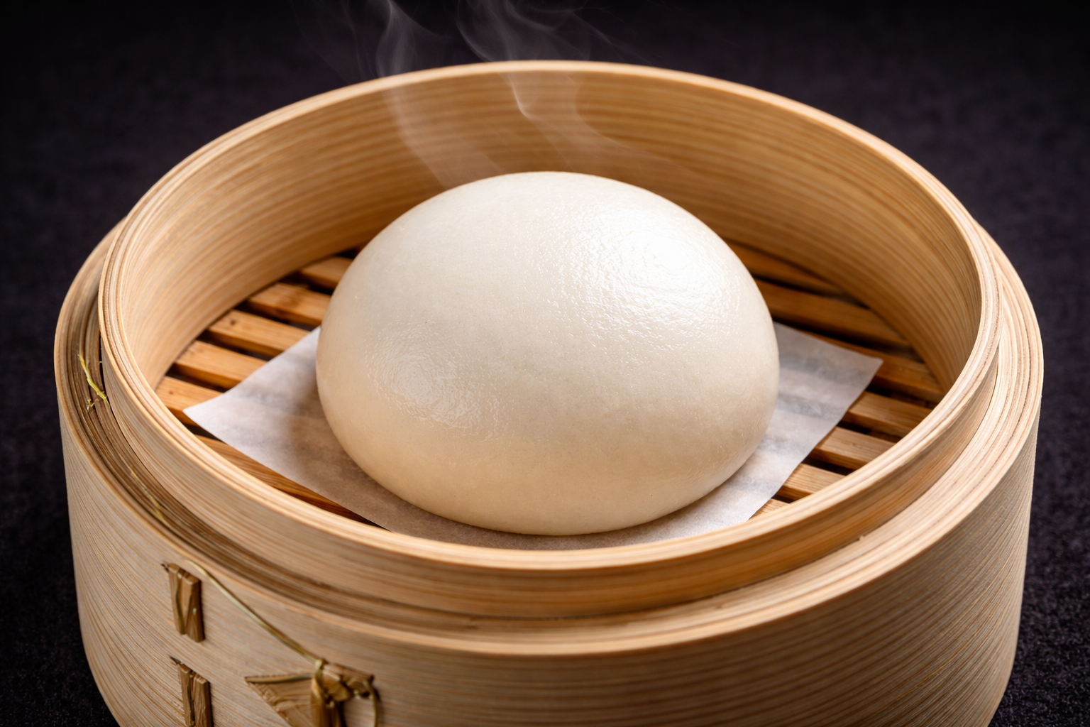 Steamed bun in bamboo steamer with steam at Kuchi buffet, a Sushi restaurant in Tampa