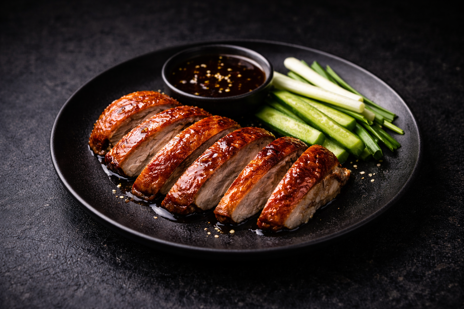 Roasted duck slices with scallions, cucumber, and sauce at Kuchi buffet, a Sushi restaurant in Tampa