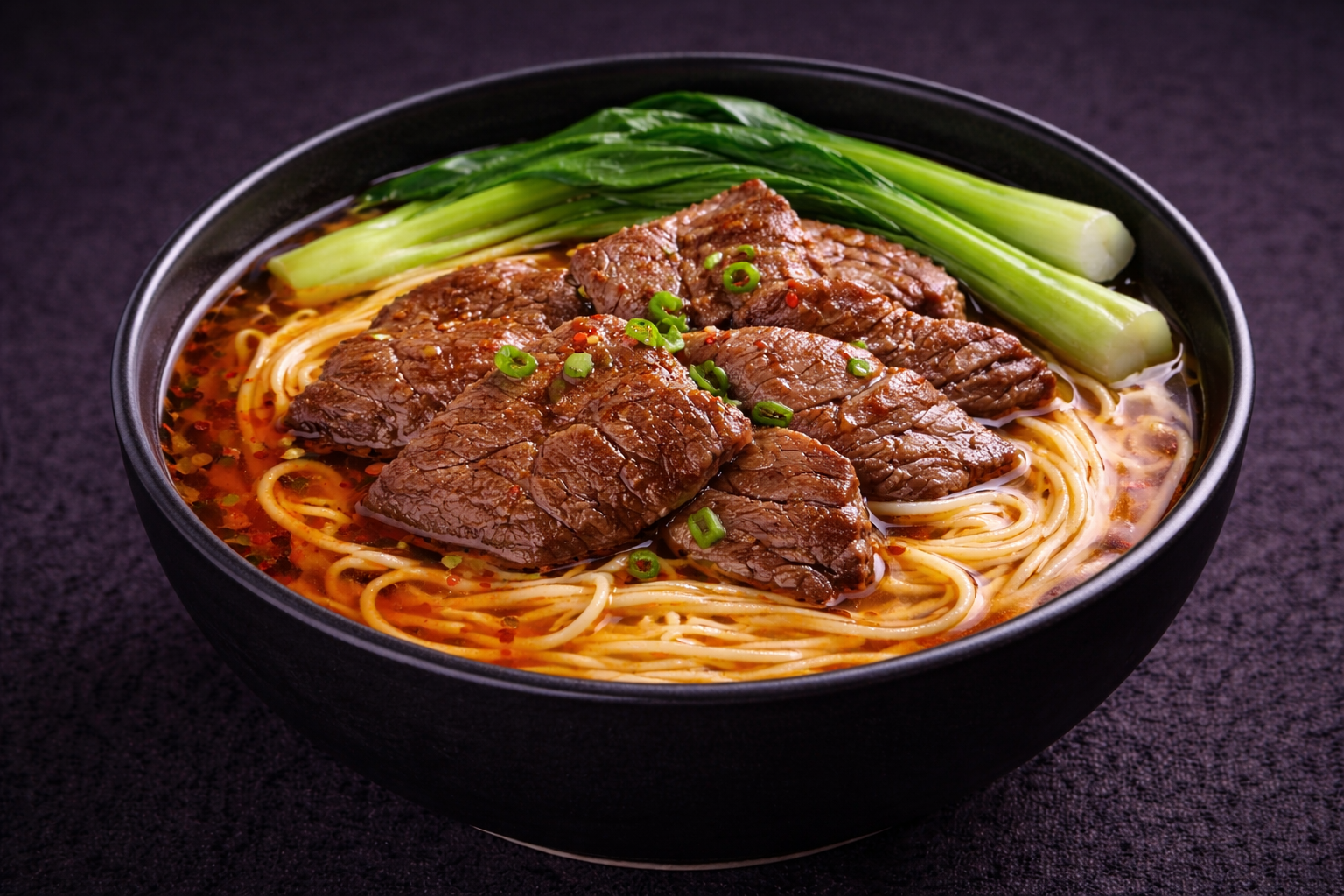 Beef noodle soup with bok choy and scallions at Kuchi buffet, a Sushi restaurant in Tampa