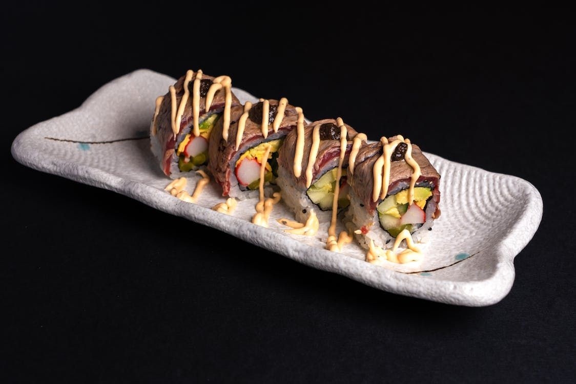 Sushi roll with beef and vegetables at Kumo Sushi & Hibachi, a Japanese restaurant in Adel