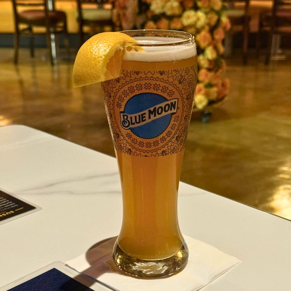 Blue Moon beer served with a lemon slice at Kumo, a Japanese Restaurant in Schererville