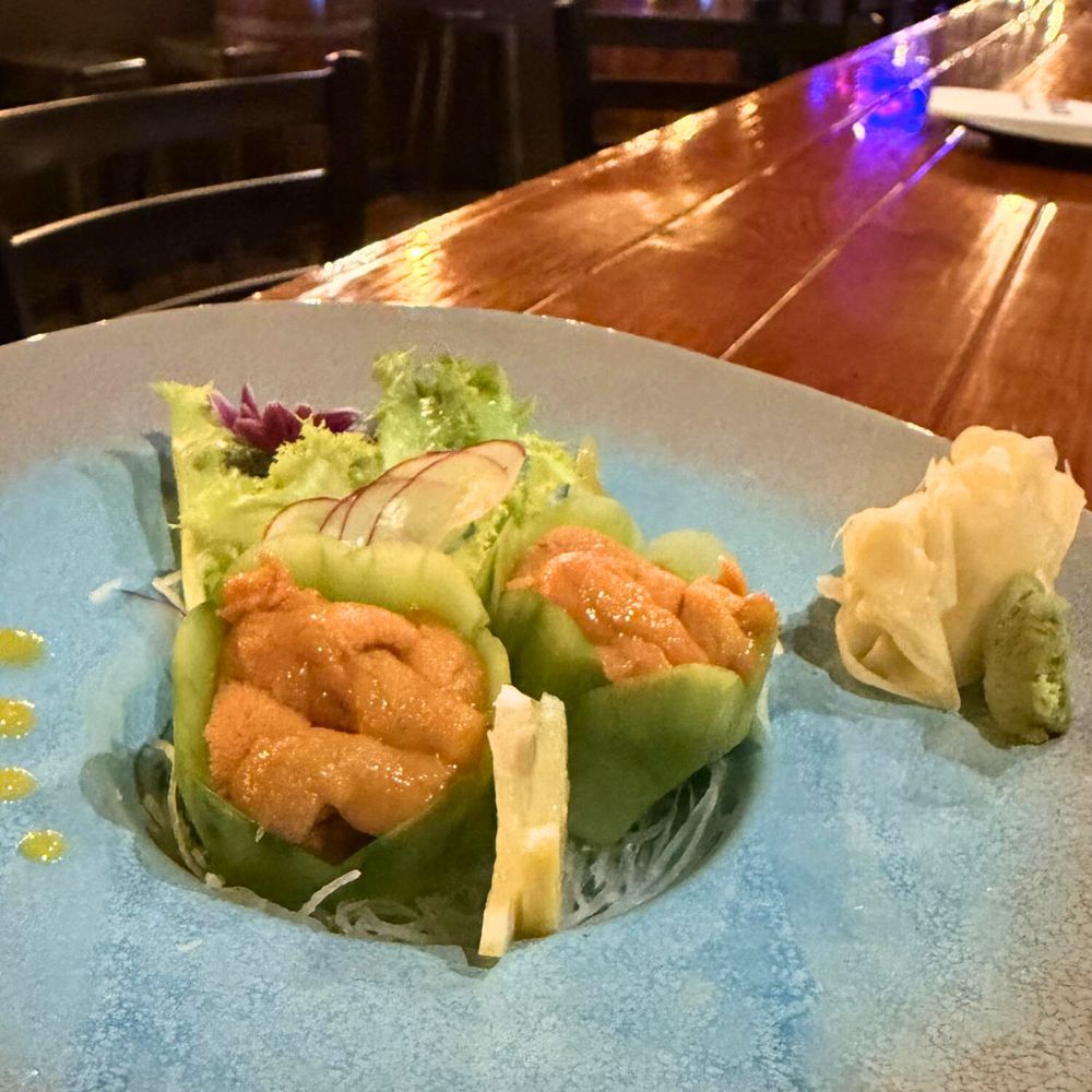 Cucumber cups filled with crab salad at Kumo, a Japanese Restaurant in Schererville