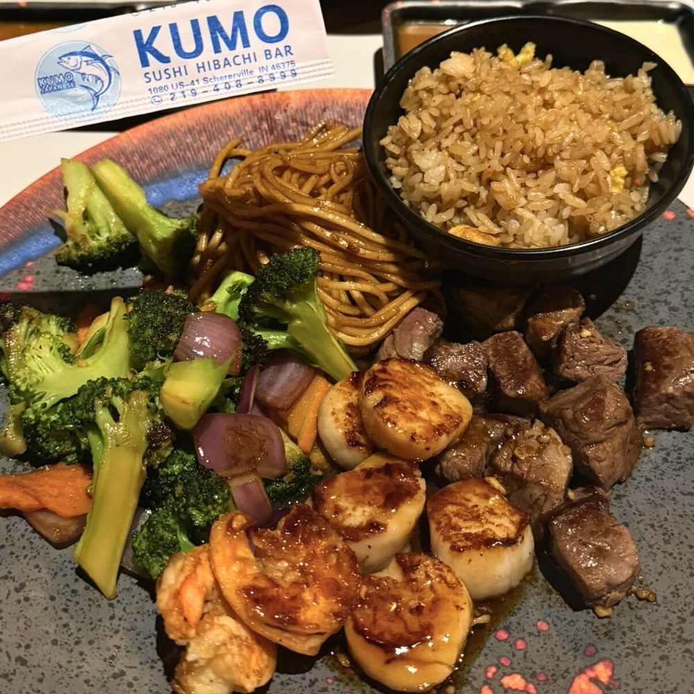 Hibachi combo with steak, scallops, shrimp at Kumo, a Japanese Restaurant in Schererville
