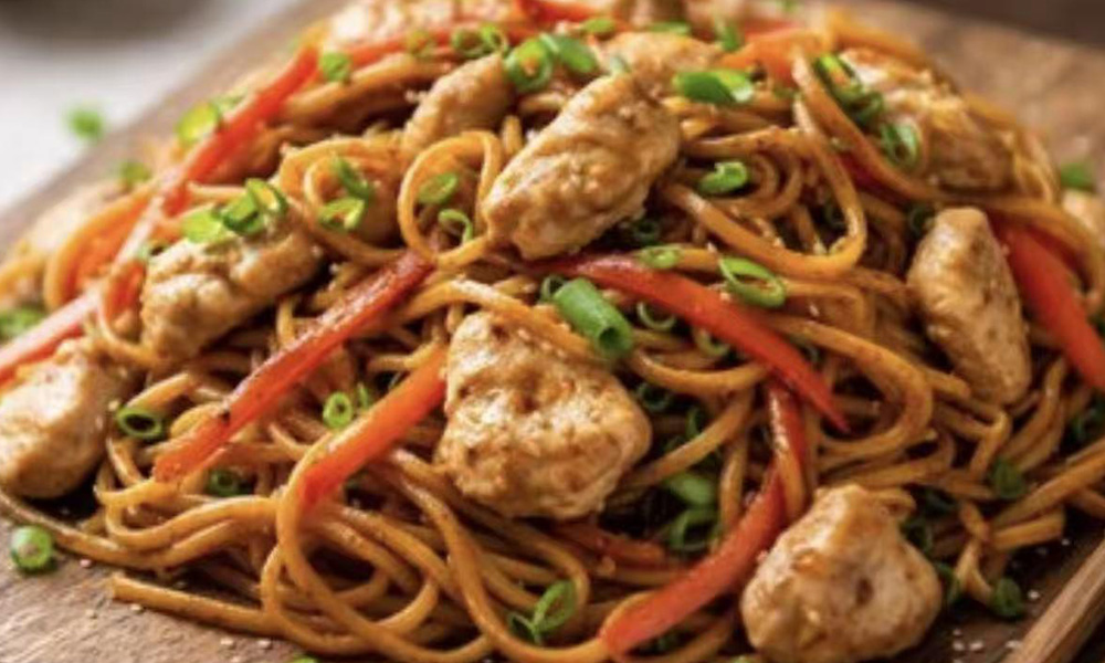 Chicken lo mein stir-fried noodles with carrots and scallions at Kung Fu Noodle House, a Chinese restaurant in West Allis