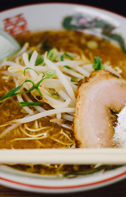 Ramen bowl with chashu, bean sprouts, scallions at Kungfu Noodles, a Ramen restaurant in Port Hueneme