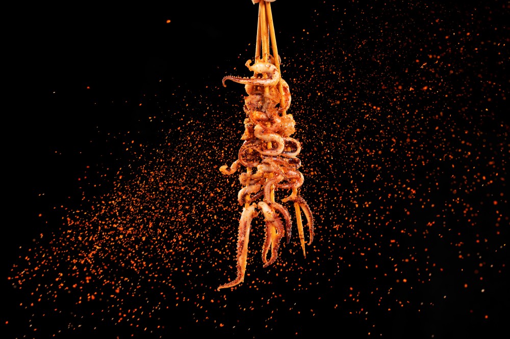 Kwa-Food-Deep-Fried-Skewers-Barbecue-Restaurant-squid-legs-Jersey-City Squid legs from Kwa Food, a barbecue restaurant in Jersey City