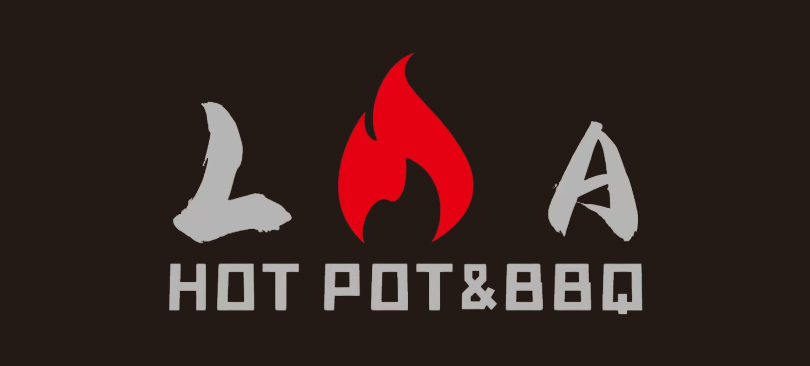 Restaurant logo featuring a flame emblem with the name LA Hot Pot & BBQ